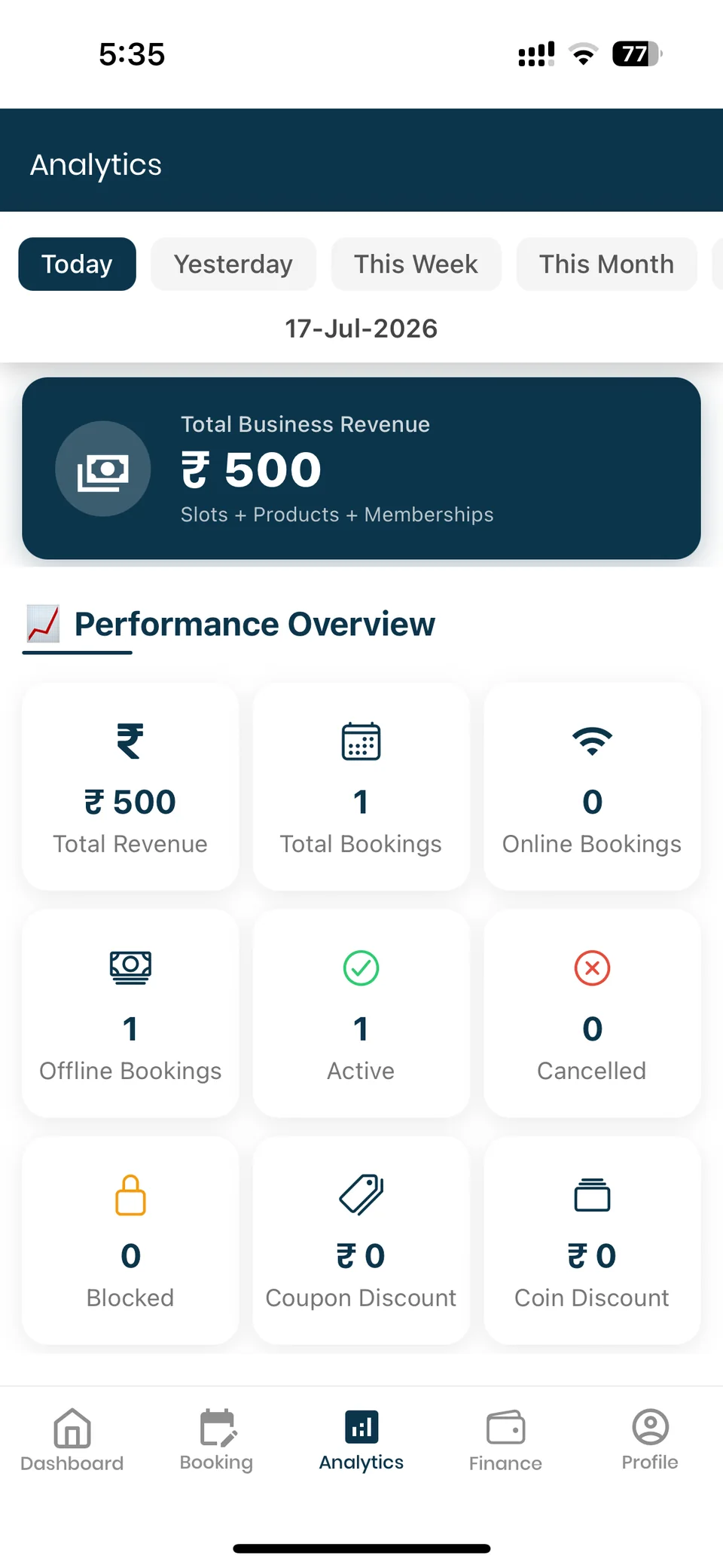 GameOn Manager analytics screen