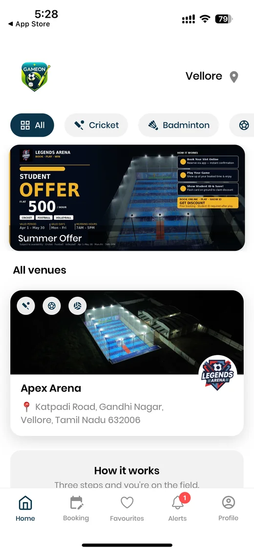 GameOn venue discovery screen